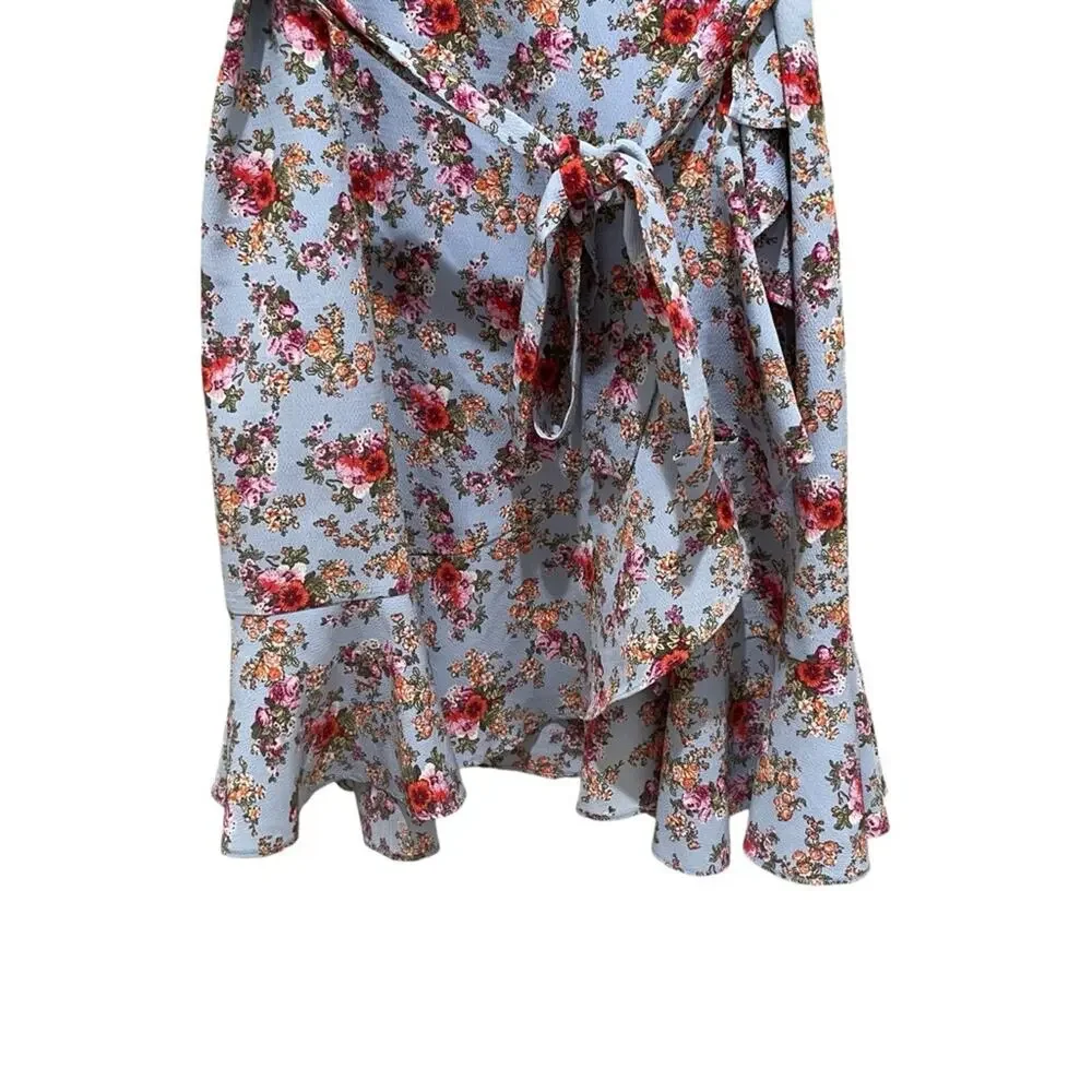 Topshop Confetti Floral Wrap Tea Dress Light Blue Multicolor Size 6 - Picture 3 of 9